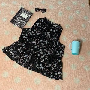 Loft Black Floral Blouse size L